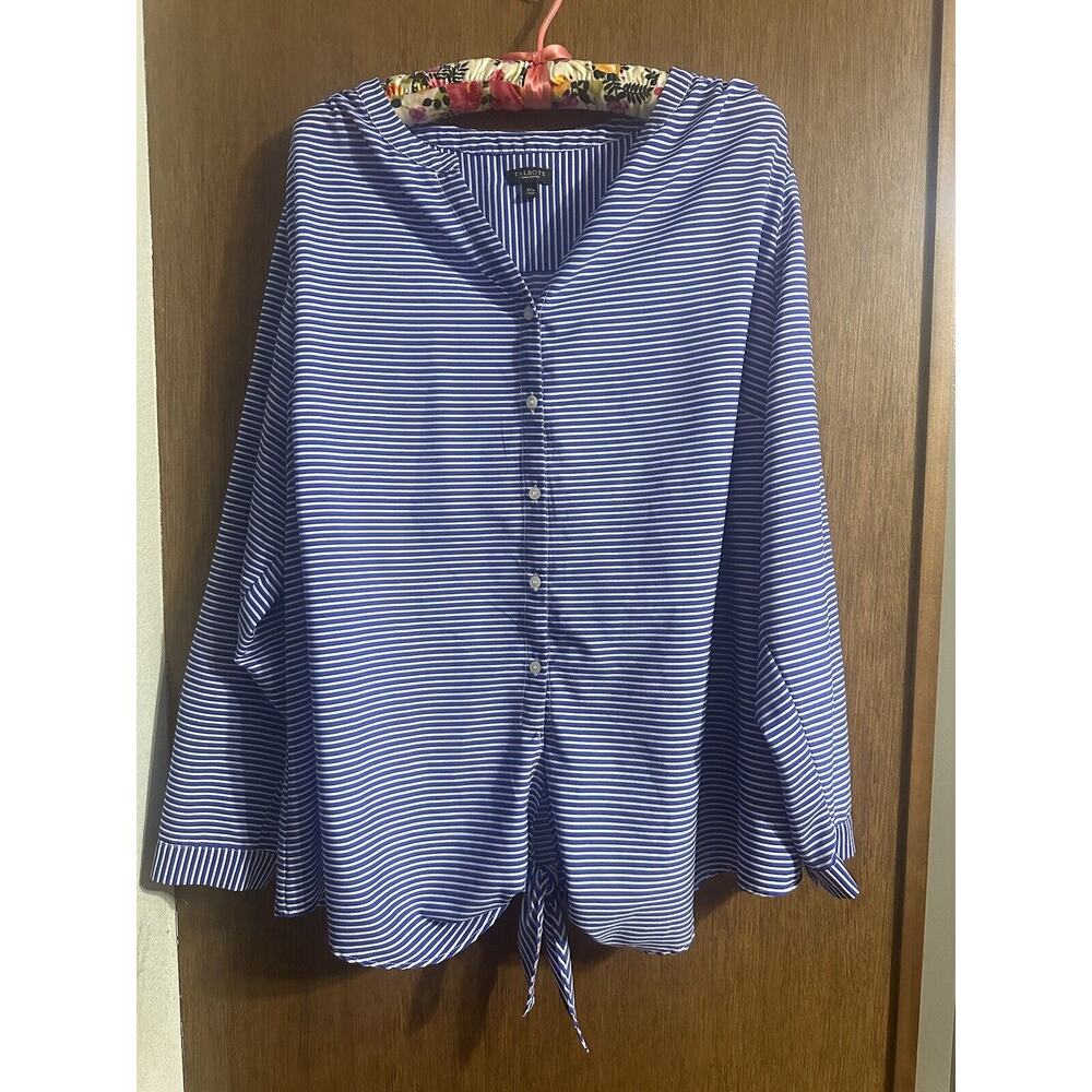 Talbots Women's Blouse 3Xp Petite Stripped Blue & White Tied Knot Tiny Flaw Read
